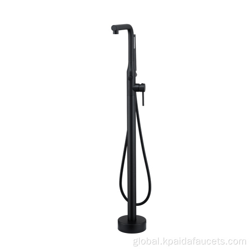 Black Bathtub Faucet Freestanding Tub Faucet Bath Fill Black Waterfall Floor Mounted Single Handle Brass Bathroom Faucet with Hand Shower Supplier